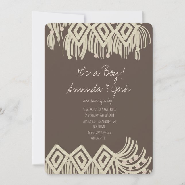 Baby Shower Målade Makrame Boho Inbjudningar (Framsida)