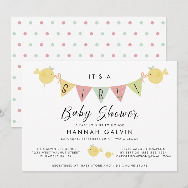 Baby Shower | Mamma Bird med Chick Inbjudningar (Fram/baksida)