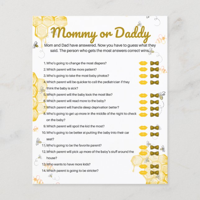 Baby Shower Mamma eller pappa Game (Framsida)