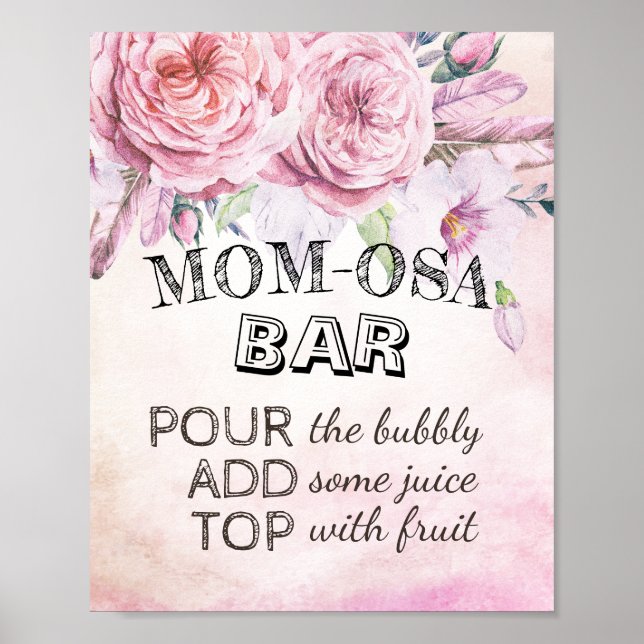 Baby Shower MAMMA-OSA PUB Sign Boho Flowers Feathe Poster (Framsidan)