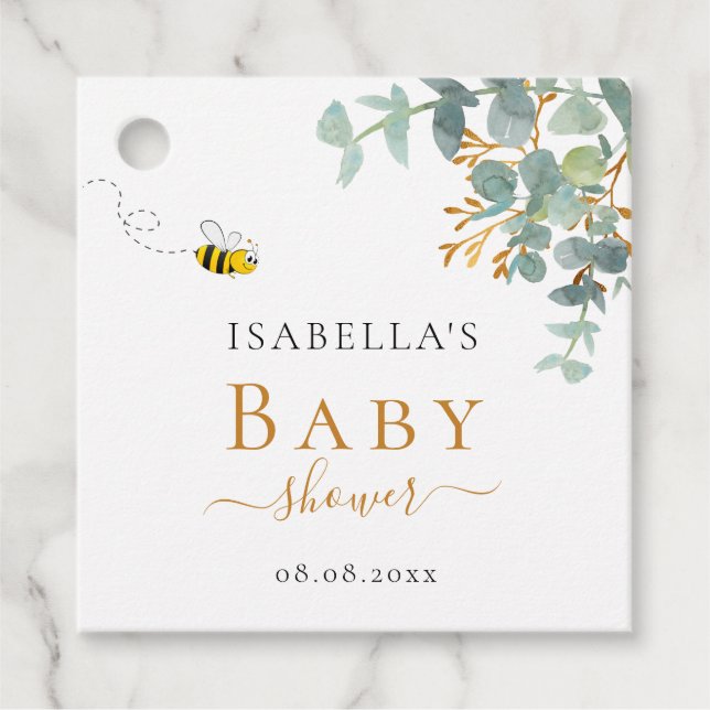 Baby Shower mamma till bi eucaluptus-skript Gåvor Etiketter (Framsida)