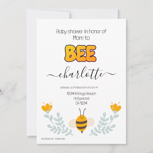 Baby Shower Mamma to Bee Inbjudningar (Framsida)