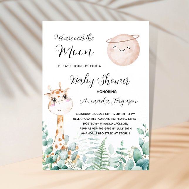 Baby Shower måne giraffe eucalyptus woodland Inbjudningar (Skapare uppladdad)