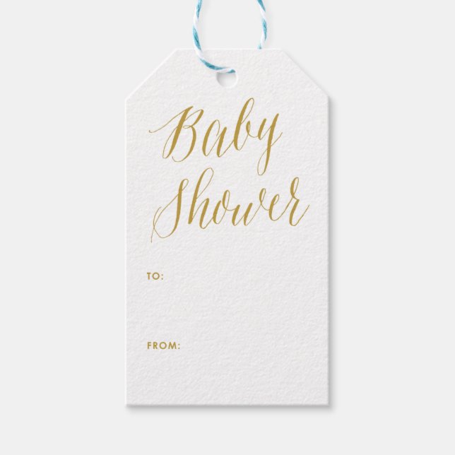 Baby Shower | Märkrn Guld Modern Calligraphy Gift Presentetikett (Framsidan)
