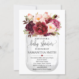 Baby Shower Marsala Blommigt Mason Burk Land Chic Inbjudningar