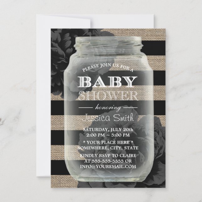 Baby Shower Mason Burk Rustic Burlap Rand Inbjudningar (Framsida)