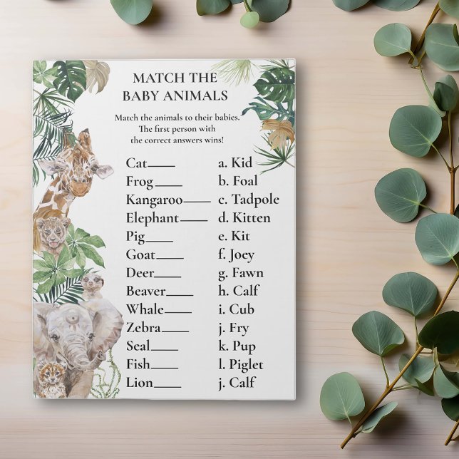 Baby Shower Match Game Jungle Safari Animals Anteckningsblock (Skapare uppladdad)