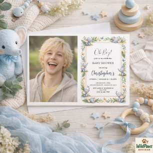 Baby shower med akvarell - Elefant pojke – Blå Saf Inbjudningar