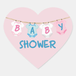 Baby Shower med Barnkläder Hjärtformat Klistermärke