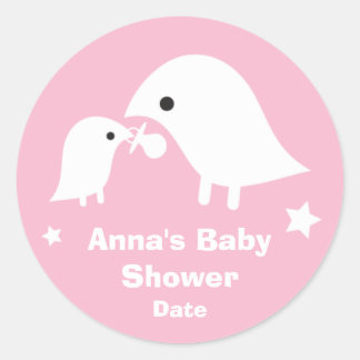 Baby Shower med Birdie Mamma & Baby Sticker i Rosa Runt Klistermärke