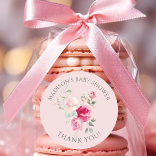 Baby Shower med Röda Blommor Runt Klistermärke
