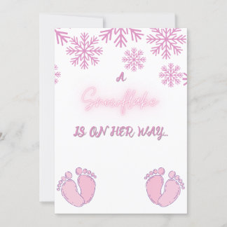 Baby Shower med Rosa Snöflingor och Feet Inbjudningar
