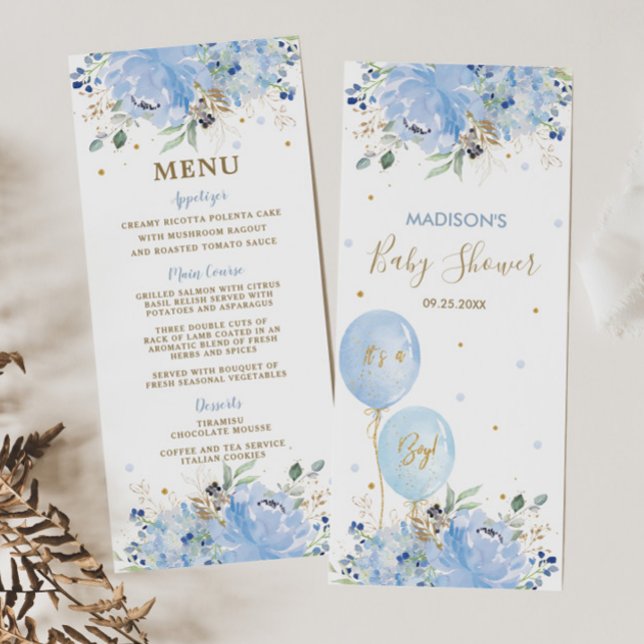 Baby Shower Menu (babyknare för modern Chic, blå B Program (Skapare uppladdad)