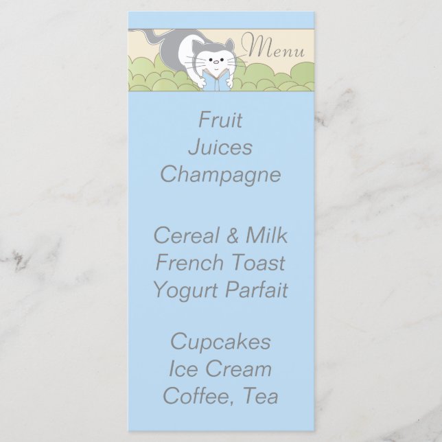 Baby Shower Menu "Blue Cat Bibliotek" Meny (Framsida)