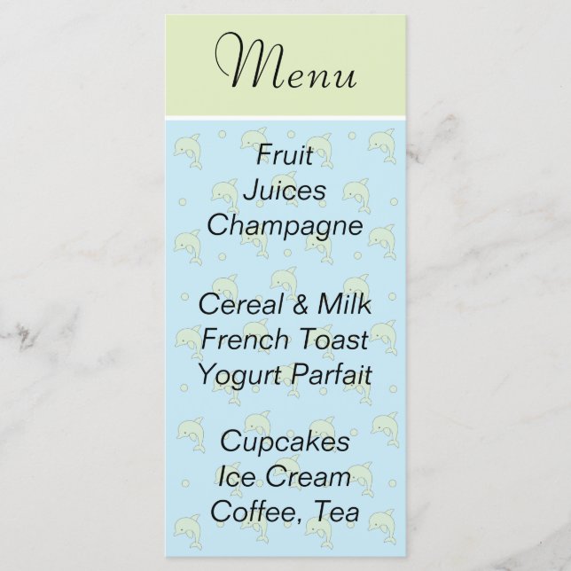 Baby Shower Menu "Blue Dolphins" Meny (Framsida)