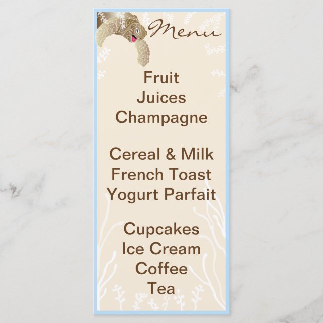 Baby Shower Menu "BlueTurtle" Meny (Framsida)