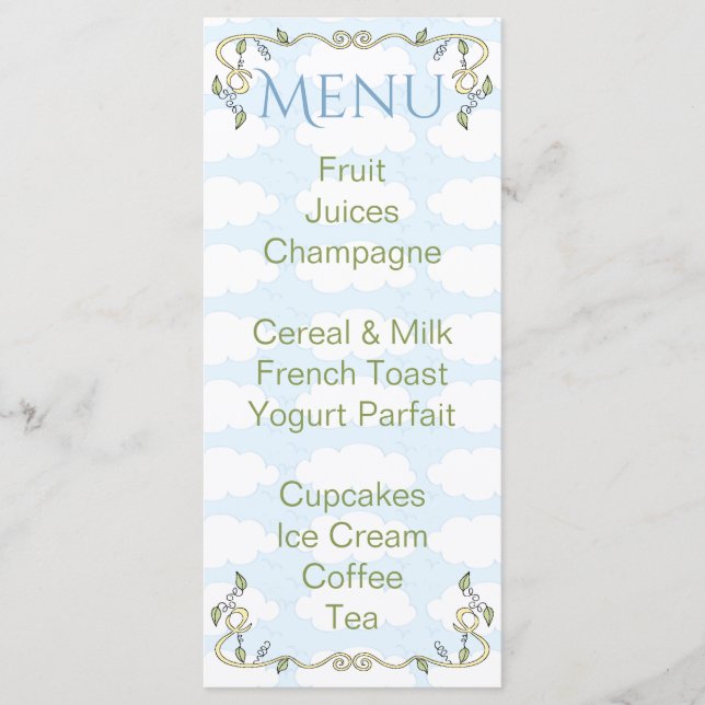 Baby Shower Menu "Castle in the Himlar/Gult" Meny (Framsida)