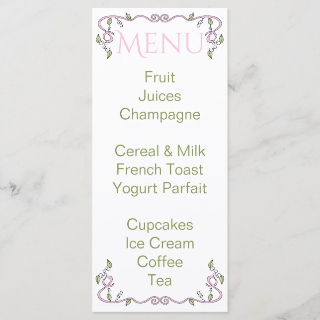 Baby Shower Menu "Castle in the Himmel/Rosa" Meny (Framsida)