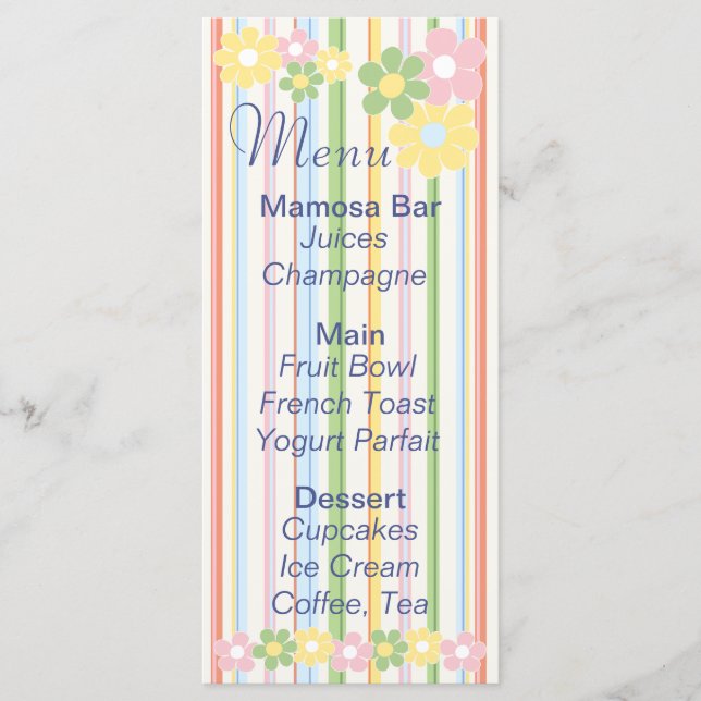 Baby Shower Menu "Flowers and Rand" Meny (Framsida)