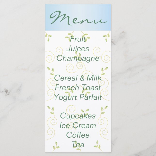 Baby Shower Menu "Guld Blue Birds" Meny (Framsida)