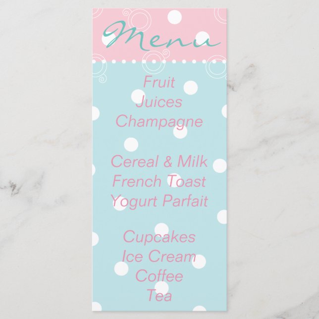 Baby Shower Menu "Rosa Blue Baby" Meny (Framsida)