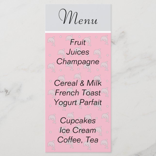 Baby Shower Menu "Rosa Dolphins" Meny (Framsida)