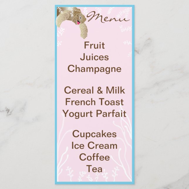 Baby Shower Menu "Rosa Turtle" Meny (Framsida)