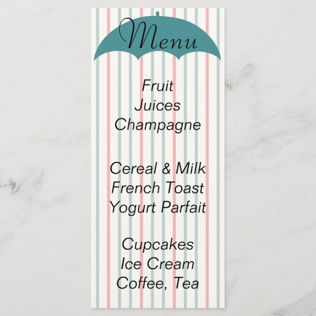 Baby Shower Menu "Umbrella Picnic" Meny (Framsida)