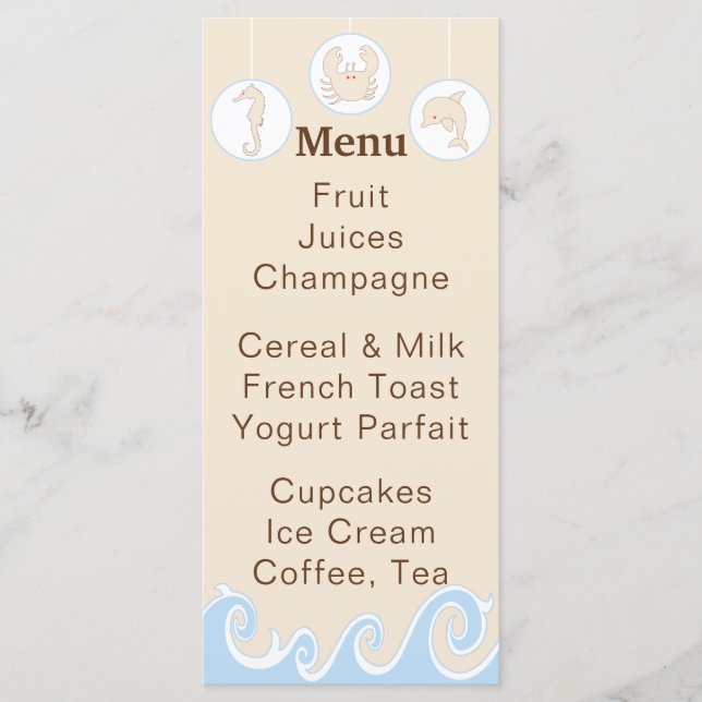 Baby Shower Menu "Under Sea Mobile" (Bärbar) Meny (Framsida)