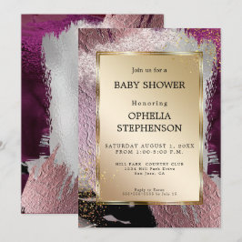 Baby Shower | Metallic Guld Cassis Plum Abstrakt Inbjudningar