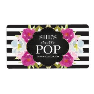 Baby Shower Mini Champagne Label Black Rand Fraktsedel