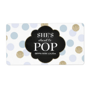 Baby Shower Mini Champagne Label Blue Polka dots Fraktsedel
