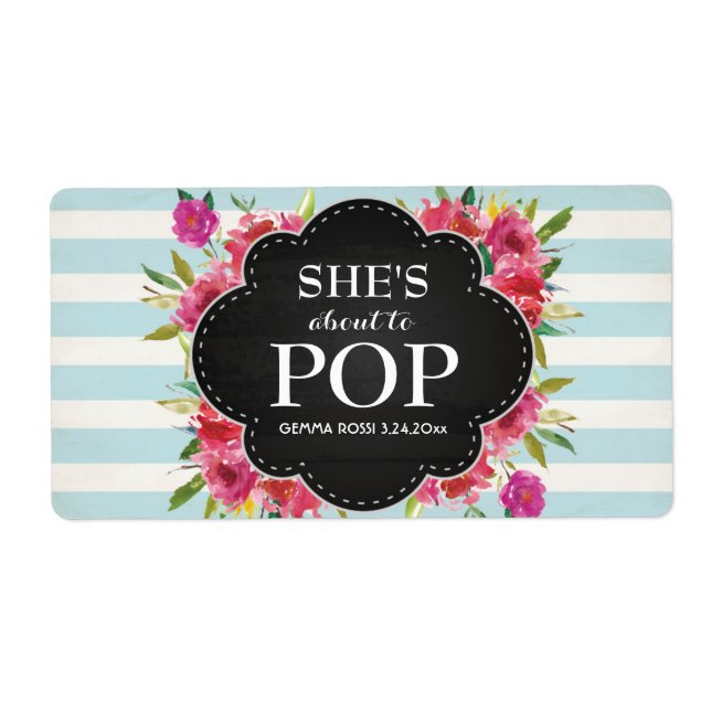 Baby Shower Mini Champagne Label Boy Girl Fraktsedel (Framsidan)