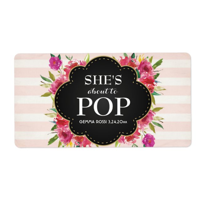 Baby Shower Mini Champagne Label Girl Fraktsedel (Framsidan)