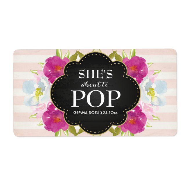 Baby Shower Mini Champagne Label Girl Fraktsedel (Framsidan)