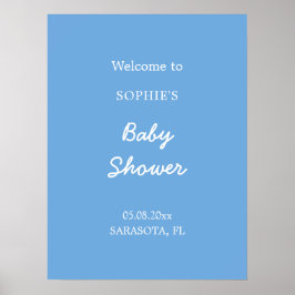 Baby Shower Minimalistisk Blå Välkomstaffisch Poster