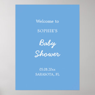 Baby Shower Minimalistisk Blå Välkomstaffisch Poster