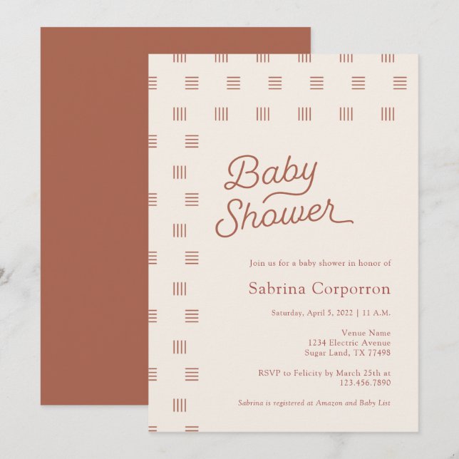 Baby Shower | Minimalistisk Boho-inbjudan Inbjudningar (Fram/baksida)