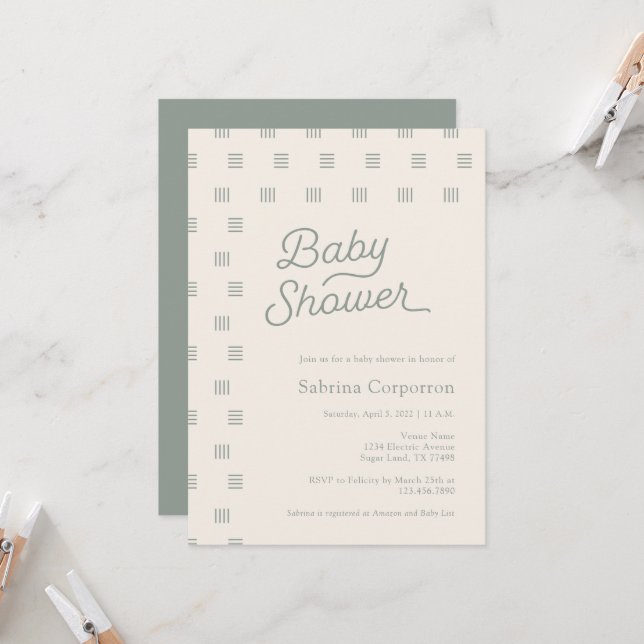 Baby Shower | Minimalistisk inbjudan till Sage Boh (Fram/Back In Situ)