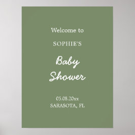 Baby Shower Minimalistisk Salvia Grön Välkomstaffi Poster