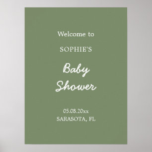 Baby Shower Minimalistisk Salvia Grön Välkomstaffi Poster