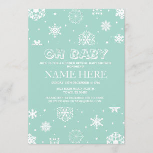Baby Shower Mint Gender Reveal Snowflake Inbjudan