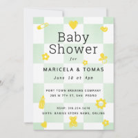 Baby Shower Mint Grönt and Gult Checker