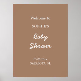 Baby Shower Mjuk Brun Välkomstaffisch Poster