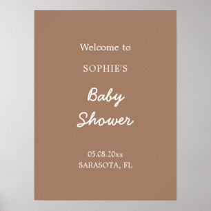 Baby Shower Mjuk Brun Välkomstaffisch Poster