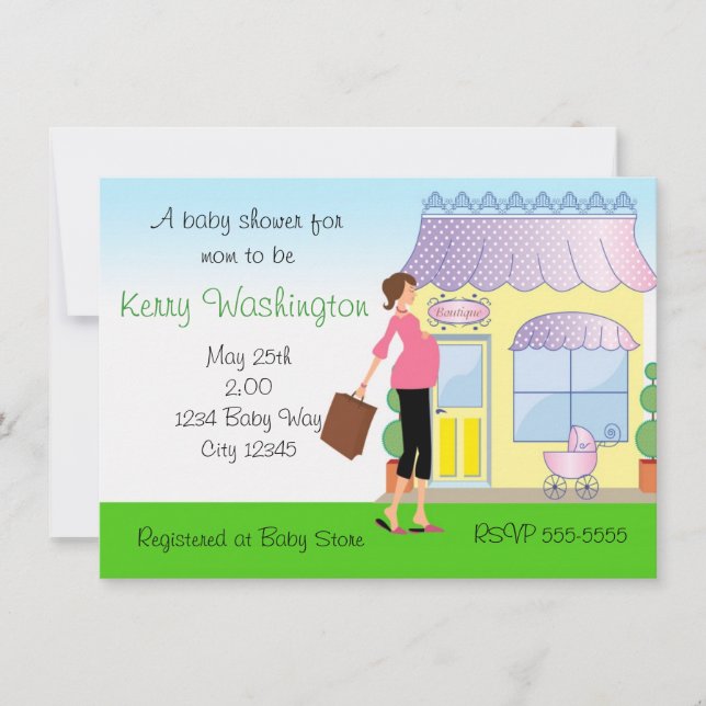 Baby Shower Mod Mom Boutique Shopper Inbjudan (Framsida)