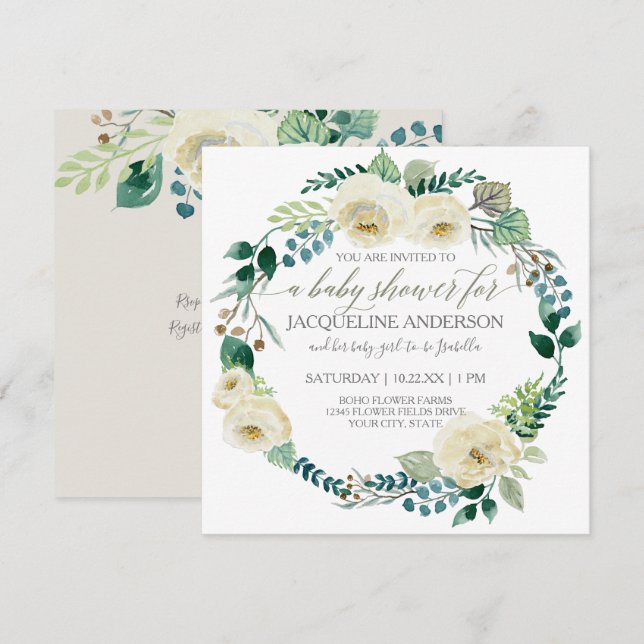 Baby Shower Modern Alabaster Ro Löv WAN-andedräkt Inbjudningar (Fram/baksida)