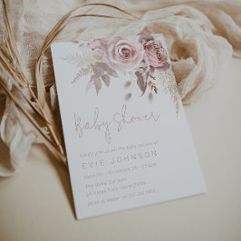 Baby Shower Modern Boho Dusty Ro & Blommigt Inbjudningar