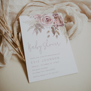 Baby Shower Modern Boho Dusty Ro &  Blommigt Inbjudningar
