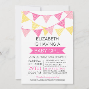 Baby Shower Modern Cute Rosa Bunting GIRLS Inbjudningar